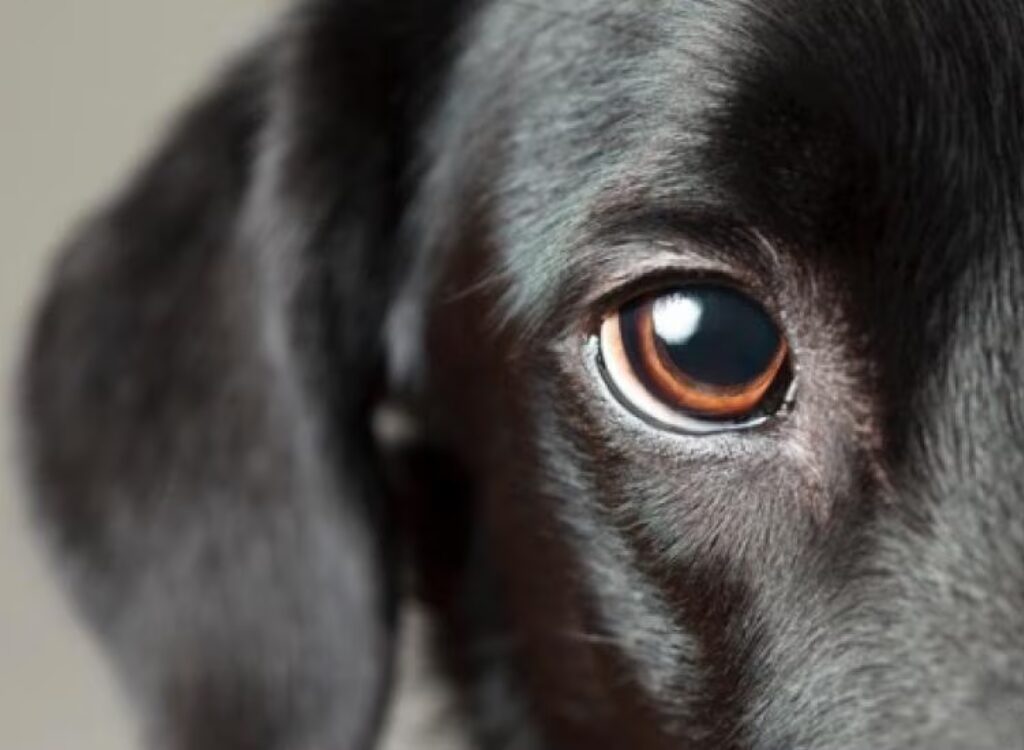 Problemi Agli Occhi del Cane - un cane nero con gli occhi arancioni che guarda la telecamera